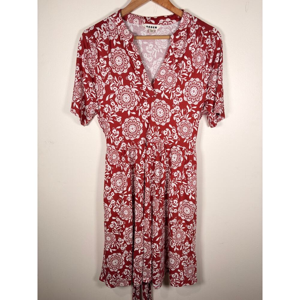 BODEN Daisy Flippy Jersey Dress Decorative Blossom Brown Sz 10R $149 {QQ3} - Picture 2 of 6